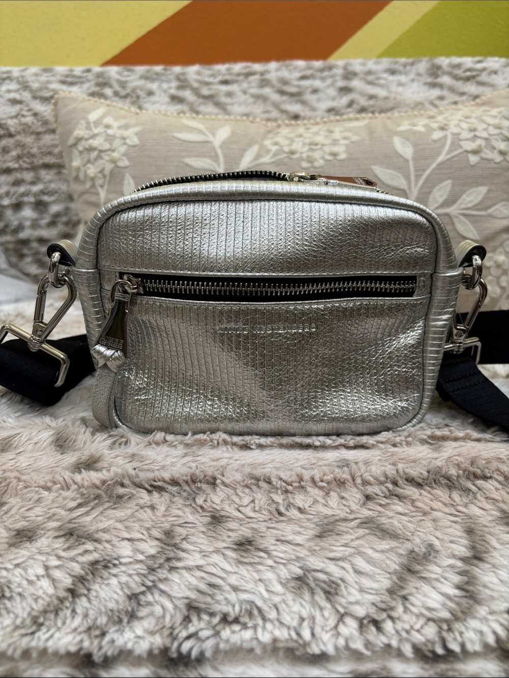 Aimee Kestenberg Metallic Silver Textured Crossbody Bag